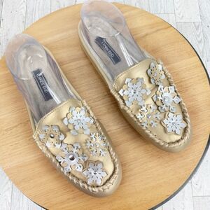Lands’ End Snowflake‎ Fur Lined Moccasin Slipper Loafer Metallic Gold Size 8